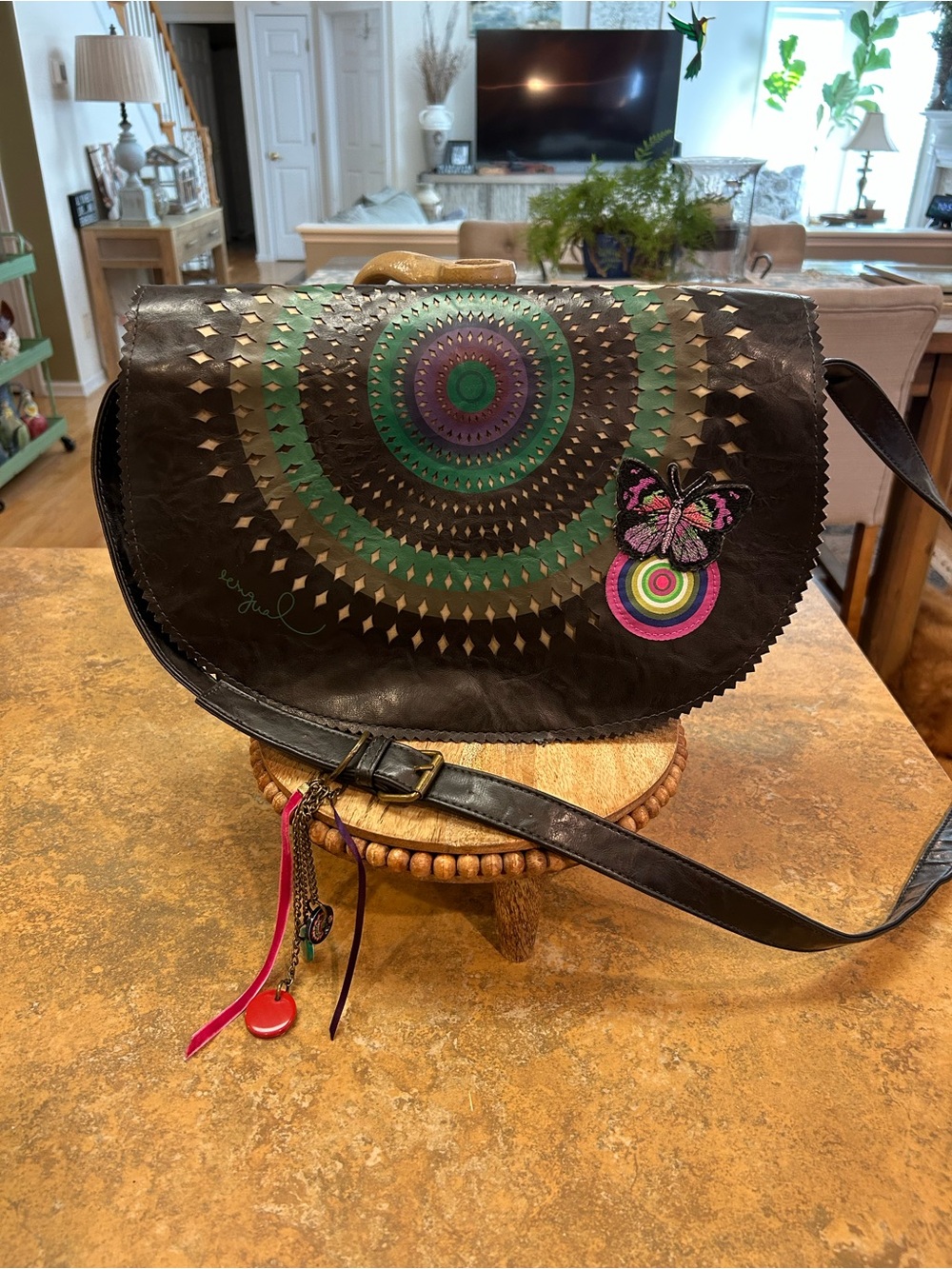 Desigual Bohemian Crossbody/ Messenger bag Green and Purple Mandala
